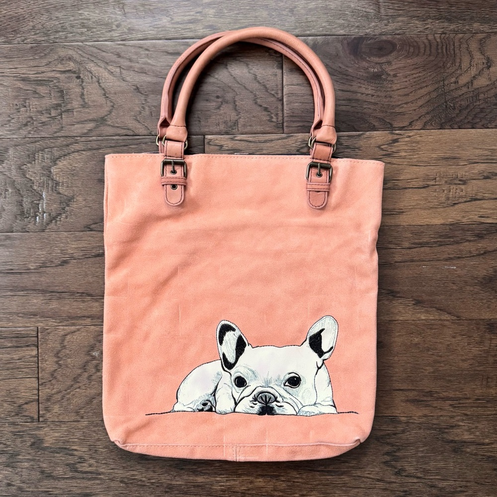 NWOT Rare Anthropologie Donna McKenzie Miss Albright Suede French Bulldog Tote